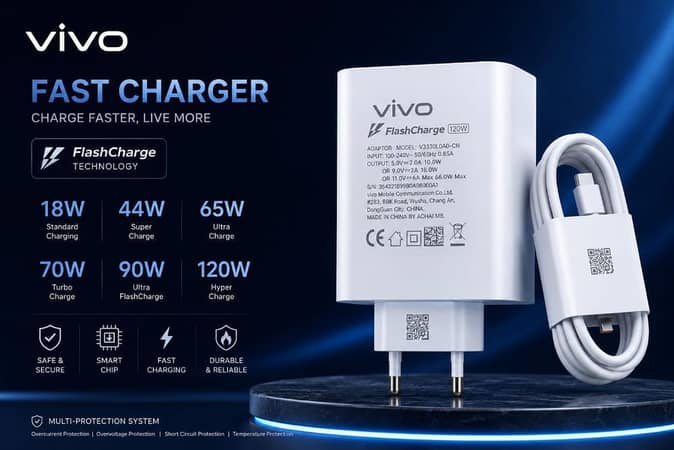 Original Vivo  120W Flash Charger Type-C Cable | Premium Super Fast Charging Adapter for Vivo V23 V20 V21 Y73 Z1x | Genuine Dual Engine QC 4.0 Fast Charge