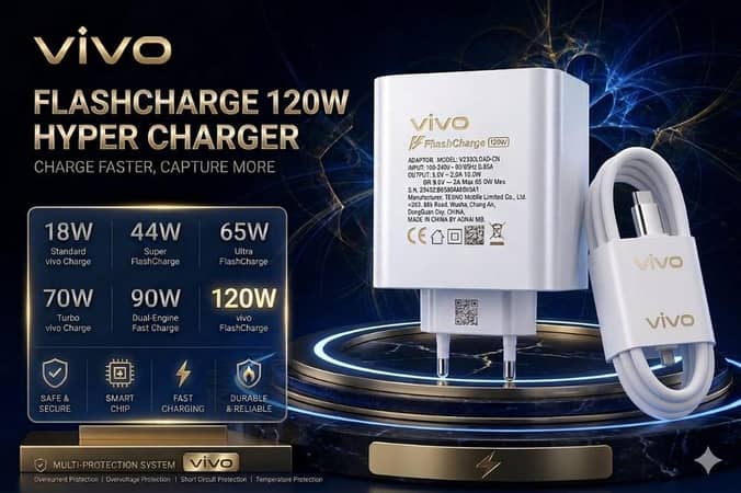 Original Vivo  120W Flash Charger Type-C Cable | Premium Super Fast Charging Adapter for Vivo V23 V20 V21 Y73 Z1x | Genuine Dual Engine QC 4.0 Fast Charge