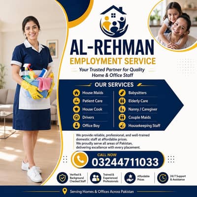 We Provide All Domestic Staff House Maids Babysitter Cook Patient care