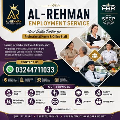 House Maids BabySitter Cook Chef Drivers Couple Trained Nursing staff