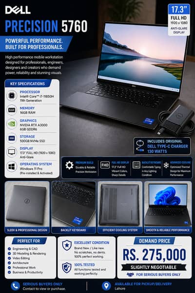 Dell Precision 5760 | i7 11th Gen | RTX A3000 6GB | 16GB RAM | 512GB