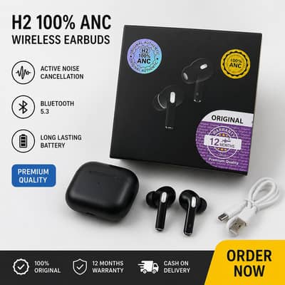H2 Wireless Earbuds 100% ANC – Premium Quality Bluetooth Earbuds