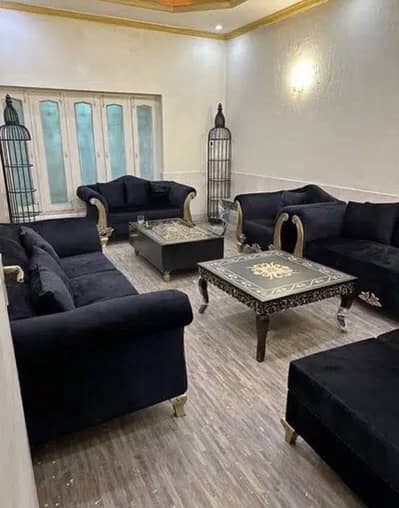 Stylish six seater sofa set in black velvet