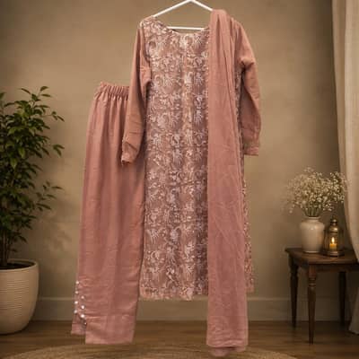 Fancy 3 pieces Tea Pink Dress