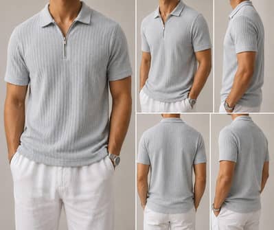 Men Half Zip Polo Shirt | Ribbed T-Shirt | Men’s Casual Shirt