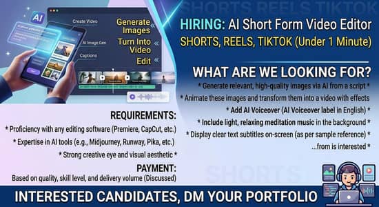 Hiring: AI Short-Form Video Creator & Editor (Reels / TikTok / Shorts)