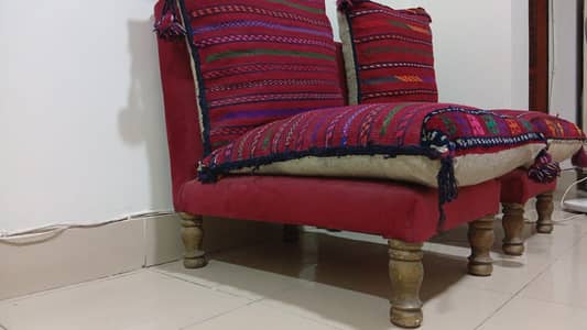 2 Floor Sofa Chairs with Balochi Kilim Cushions
