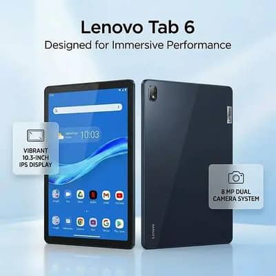 Lenovo tab 6 5g with sim support 7500mh long battery
