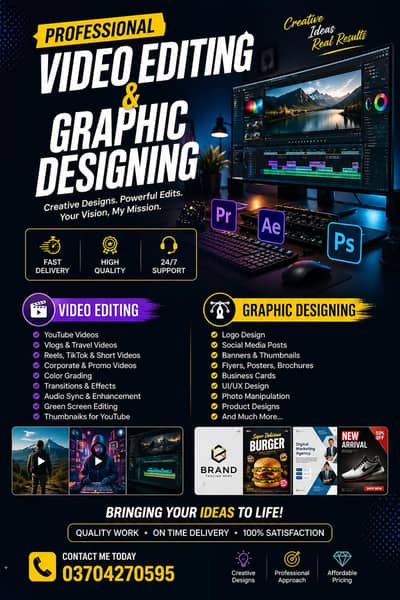 Professional Video Editing & Graphic Designing service