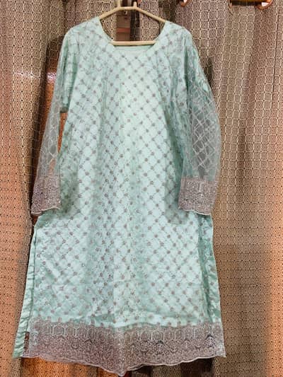 Light Blue Cut Dana Work 3-Piece Suit – Silk Trouser & Net Dupatta