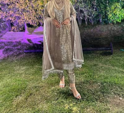 brown frock silver beautiful work