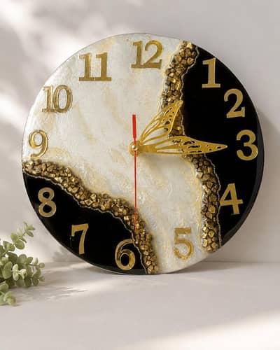 Beautiful Handmade Wall Clock – Black & Gold