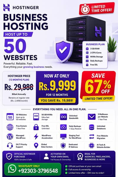  **HOSTINGER BUSINESS HOSTING — 50 WEBSITES**