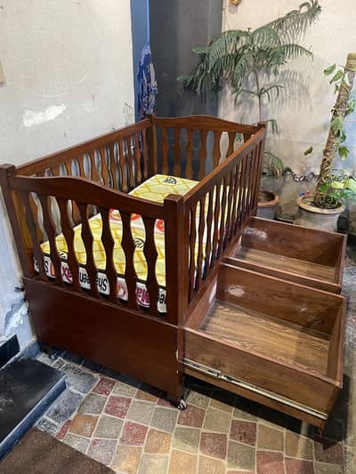 Baby cot sheesham wooden with mattress