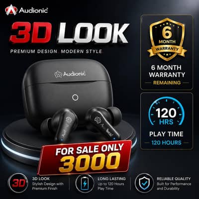 audionic 740ion with Anc quad mic, play time 120hrs, 6 month warranty