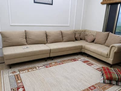 Elegant Beige L-Shape Sofa Set – Excellent Condition