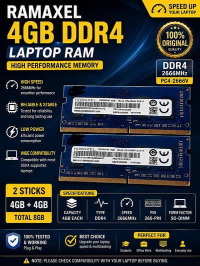 RAMAXEL 4GB DDR4 2666MHz Laptop RAM | SO-DIMM