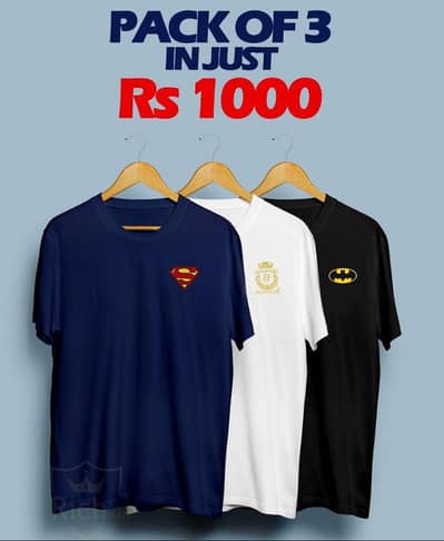 Premium Cotton Jersey T-Shirts Pack of 3 Navy White Black