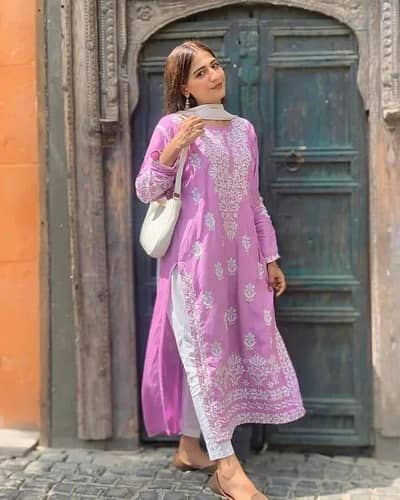 Pink Embroidered Kurta Set for Women Casual Wear