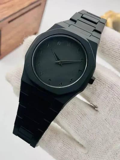 Premium Men's Matte Black Carbon Fiber Watch with Arabic Dial