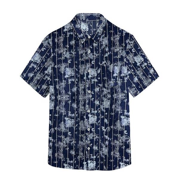 Men’s Abstract Grid Printed Casual Shirt - Navy