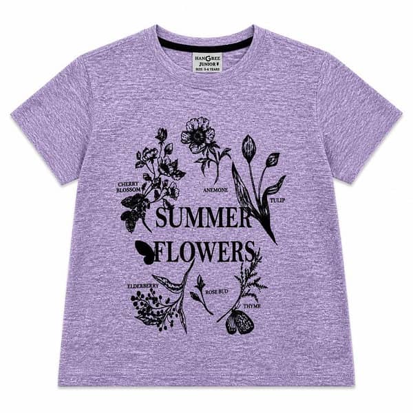 Girls’ Summer Flowers Graphic Printed T-Shirt – Purple