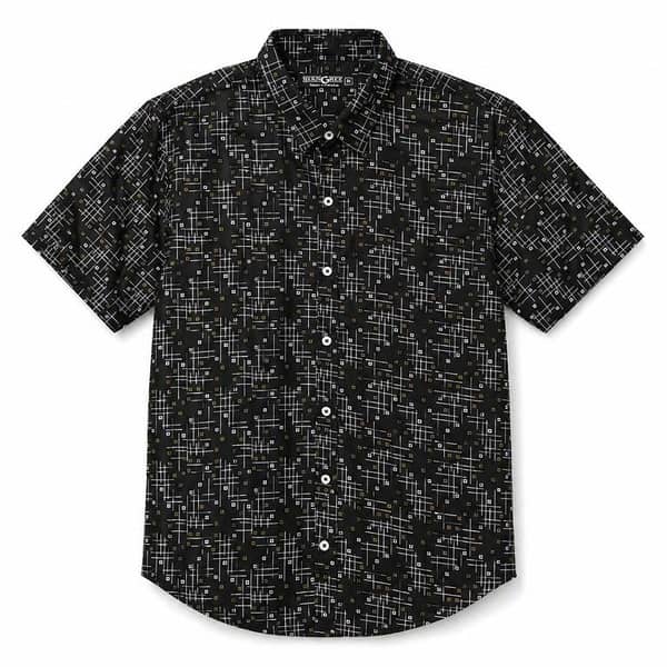 Men’s Geometric Pattern Half Sleeve Casual Shirt – Black