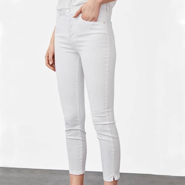 Super White Self Textured Women Cotton Pant