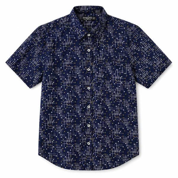 Men’s Geometric Pattern Half Sleeve Casual Shirt – Navy