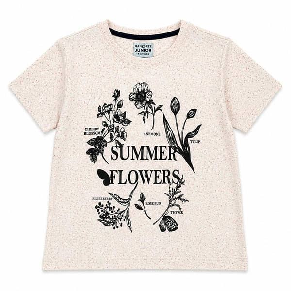 Girls’ Summer Flowers Graphic Printed T-Shirt – Off White