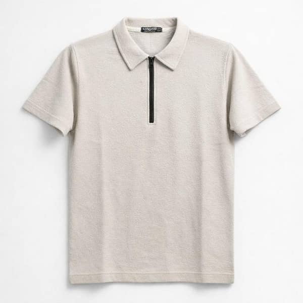 Men’s Premium Textured Half-Zip Polo Shirt – Beige