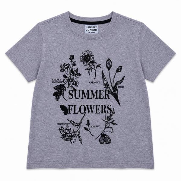 Girls’ Summer Flowers Graphic Printed T-Shirt – Storm Gray