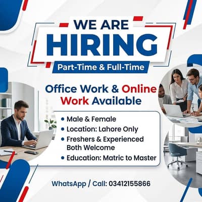 NEED MALES AND FEMALES STAFF FOR ONLINE WORK AND OFFICE WORK