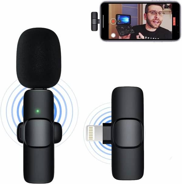K8 Professional 3-in-1 Wireless Lavalier Microphone for iPhone (iOS Lightning), Android (Type-C & Micro USB) - Universal Plug & Play Mini Collar Mic for Vlogging, Live Streaming, YouTube, Video Recording & Interviews