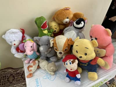 Baby Rocker seat and stuffed toys