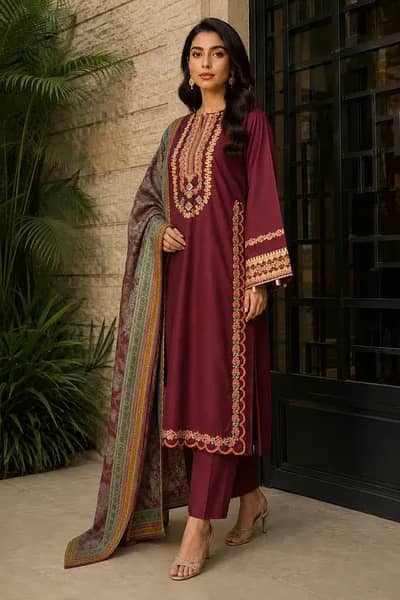 *Product Name*: Nargis 3 Pcs Stitched Women's Embroidered Lawn Suit *P