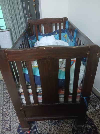 Baby wooden cot used only 2-3 times with new mattress