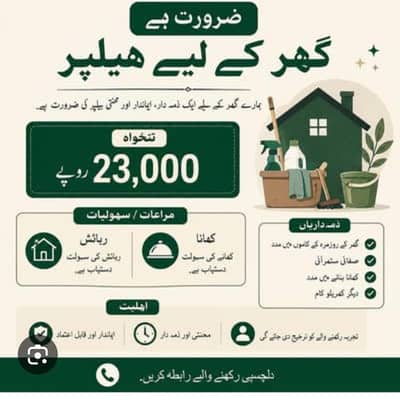 Ghr ky kam kaj ky liay Mulazma Chaihy