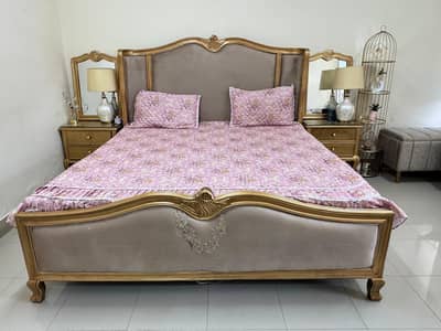 Premium Royal-Style Wooden Bedroom Set - King Size Bed+Dressing+Chairs