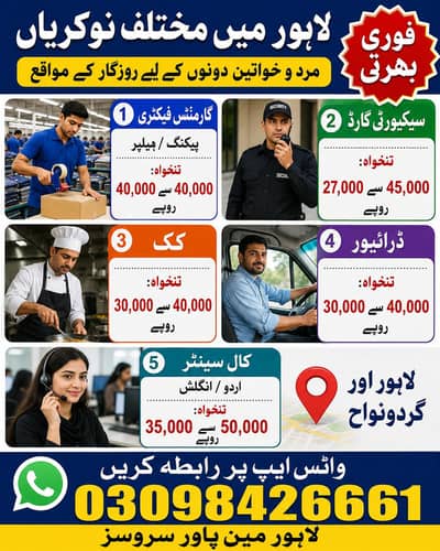 لاہور میں مختلف نوکریاں | تنخواہ 27,000 تا 450,00