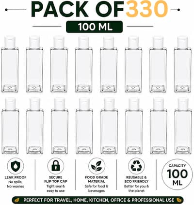 330 Pcs Clear Plastic Bottles – 100ml - 10 Ruppes Each