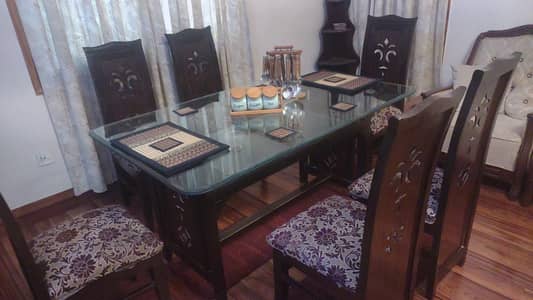 Glass Dining Table with 6 Chairs – For Sale