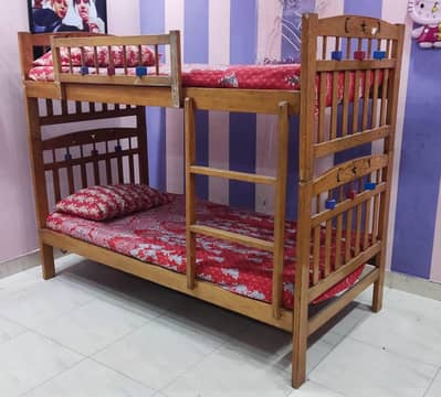 Used wooden bunk with mattresses & pillows for sale
