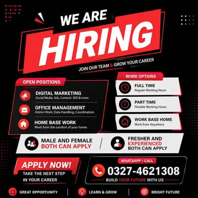 OFFICE WORK AND PART TIME WORK ARE AVAILABLE FOR MALES AND FEMALES