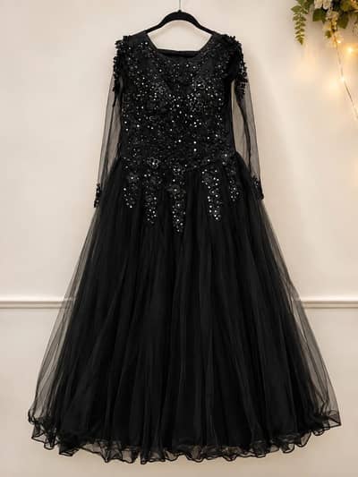 Black Embroidered Party Wear Frock
