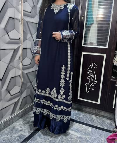 Navy blue embroided suit