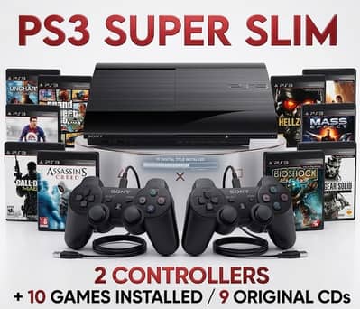 [BOX PACK / TOP CONDITION] PS3 Slim - 2 Controllers & 19 Total Games