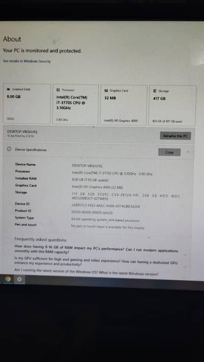CORE I7 3RD GEN 8GB RAM 128SSD WITH MONITOR