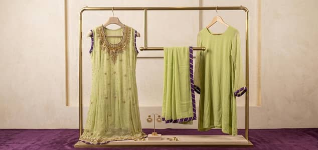 Fancy Light Green Embroidered Suit with Dupatta & Trouser for Sale