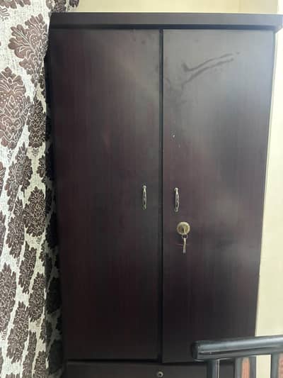 Used 2 Door Wooden Wardrobe with 2 Drawers - Dark Brown